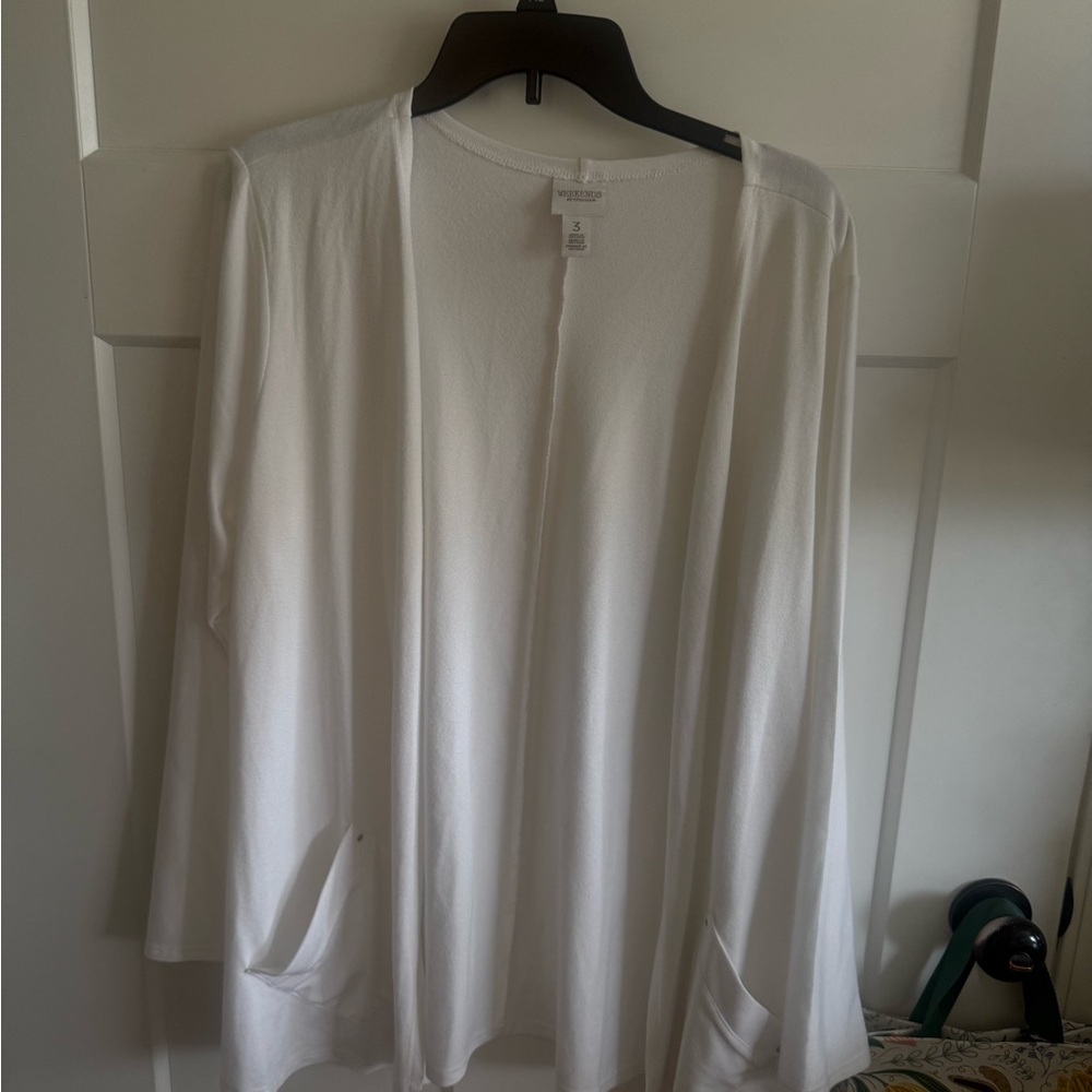 Chico’s weekends. White Open Front Cardigan